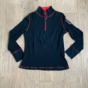 Lauren Ralph Lauren Black Athletic Half-Zip Top with Red Trim Size Large